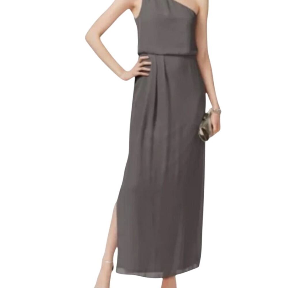 Adrianna Papell Dress Gray One Shoulder Chiffon Drape Gown Size 10